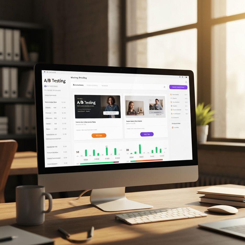 A computer screen showing A/B testing dashboard with two ad variations
