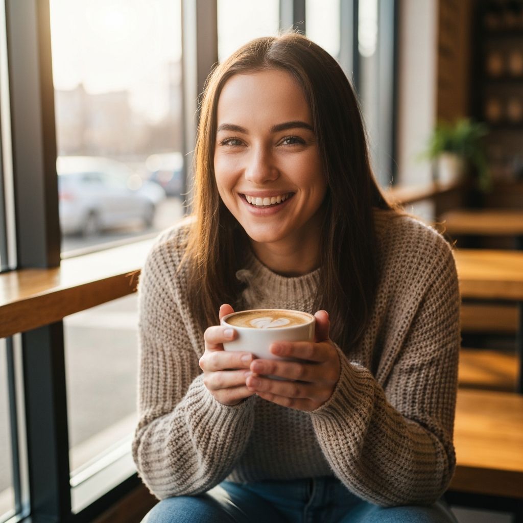 Happy customer enjoying coffee