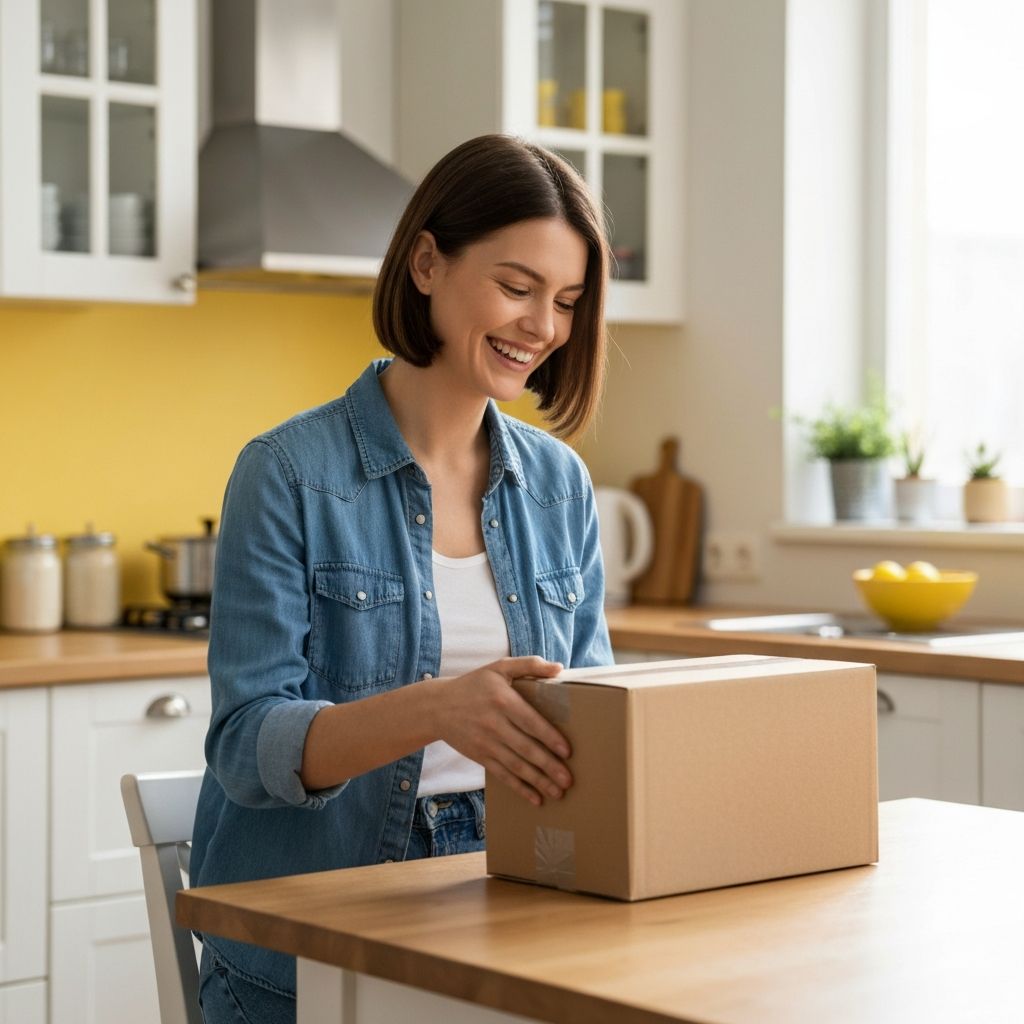A happy customer unboxing a package, the joy of receiving something they wanted